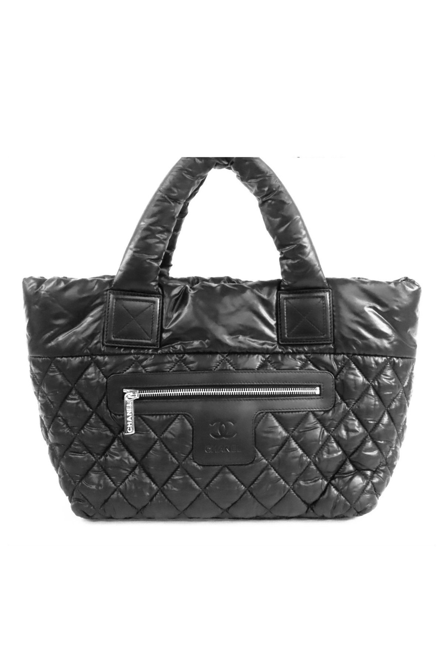 Chanel Coco Cocoon Small Tote Bag Black Silver Nylon Leather